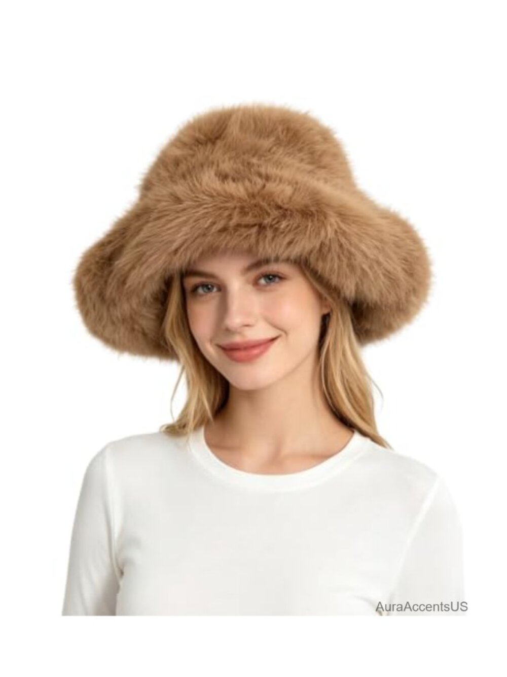 Oversized Faux Fur Bucket Hat Long Pile Wide Moldable Brim